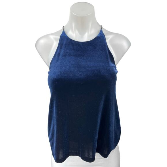 Aqua Women's Blue Velvet Velour Sleeveless Halter Racerback Tank Top Size XS - Picture 1 of 4